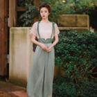 Short-sleeve Lace Blouse / Wide Leg Jumper Pants