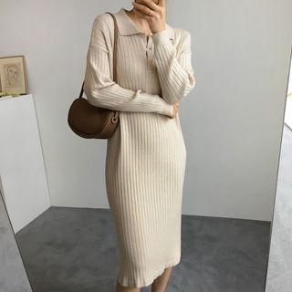 Half-placket Ribbed Knit Polo Dress