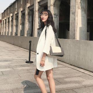 Set: One-button Striped Blazer + Shorts