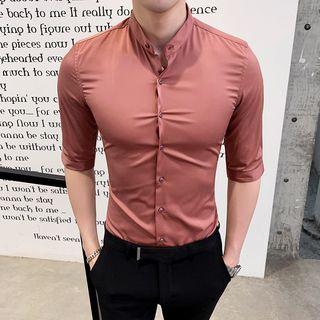 Plain Elbow-sleeve Dress Shirt