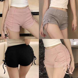 Drawstring High-waist Plain Hot Pants