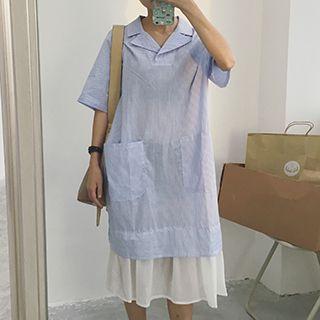 Short-sleeve Chiffon Panel Midi Dress