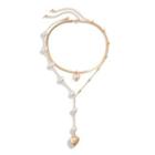 Set Of 2: Faux Pearl Heart Necklace Set - Gold - One Size