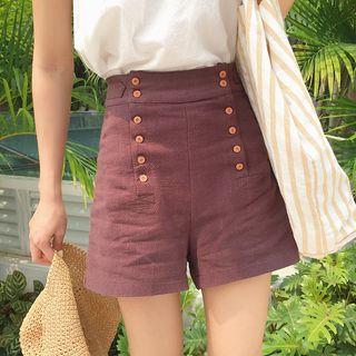 Plain Linen High-waist Shorts