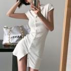 Cap-sleeve Button-up Knit Mini Sheath Dress