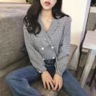 Check Loose-fit V-neck Long-sleeve Blouse