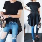 Short-sleeve High-low T-shirt Black - One Size