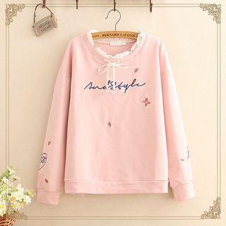 Petal Embroidered Frill-hem Sweatshirt