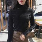 Turtleneck Embroidered Long-sleeve T-shirt