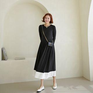 Two-tone Pleated Long Dress
