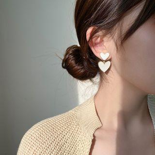 Glaze Heart Dangle Earring 1 Pair - White & Gold - One Size