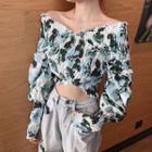 Flower Print Long-sleeve Crop Top As Shown In Figure - One Size
