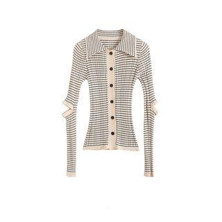 Collared Cutout Check Cardigan