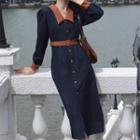 Long-sleeve Collared Denim Dress