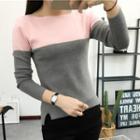 Color Panel Long Sleeve Knit Top