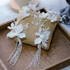 Wedding Flower Fringed Headpiece 1 Pair - White - One Size