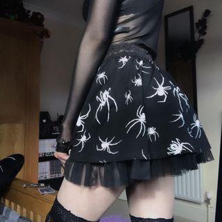 Spider Print Mesh Panel Mini Skirt