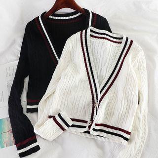 Contrast-lining V-neck Cardigan
