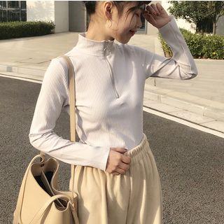 Zip Placket Long-sleeve Top