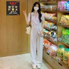 Short-sleeve Zip-up Shirt Jumpsuit
