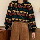 Knitted Print Loose-fit Sweater Floral - One Size