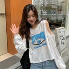 Long Sleeve  Cut-out Print T-shirt