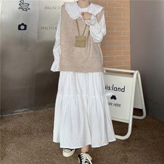 Sweater Vest / Long-sleeve Midi Dress