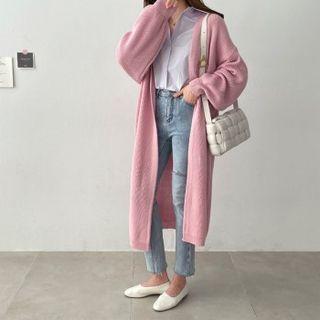 Bishop-sleeve Open Longline Cardigan