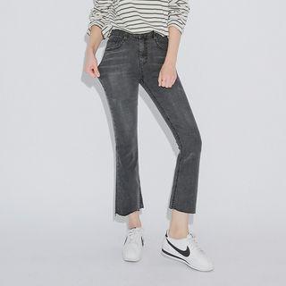 Washed Frayed Boot-cut Jeans