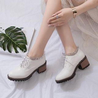 Mesh Panel Platform High Heel Lace Up Shoes