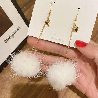 Pom Pom Drop Ear Stud 1 Pair - A181 - White Pom Pom - Gold - One Size