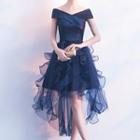 Off-shoulder Ruffle Mesh Midi Prom Dress