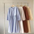 Long-sleeve Round-neck Plain Dress