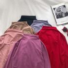 Plain Mock-neck Fleece Long-sleeve T-shirt