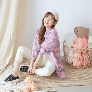 Plaid Long Shirt 13 - Pink - One Size