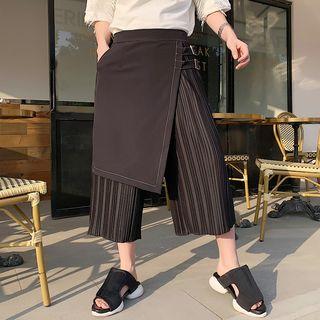 Mock Two-piece Pleated Cropped Pants