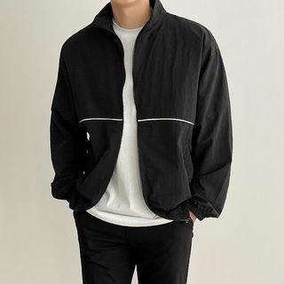 Mock-neck Zip-up Piped Windbreaker