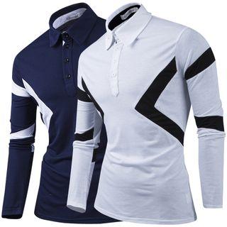 Printed Long Sleeve Polo Shirt