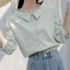 Elbow-sleeve Shirt Green - One Size