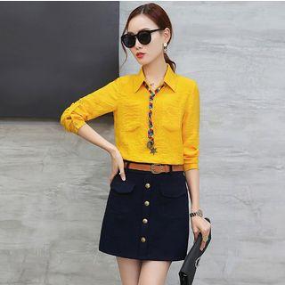 Set: Long-sleeve Shirt + Buttoned Skirt