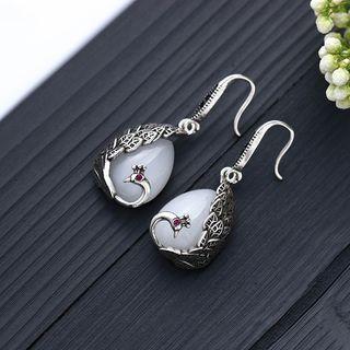 Peacock Faux Gemstone Alloy Dangle Earring Cp630 - 1 Pair - Silver & White - One Size