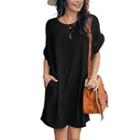 Short-sleeve Round-neck Mini Shift Dress