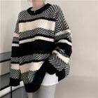 Round Neck Striped Sweater Stripe - One Size