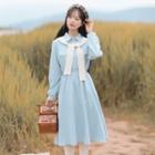 Set: Long-sleeve Shirt Dress + Shawl