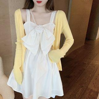 Sleeveless Bow A-line Mini Dress / Cardigan