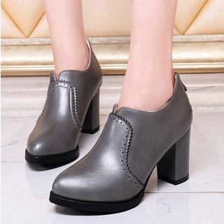 Faux Leather Stitched Block Heel Ankle Boots