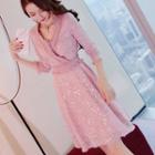 3/4-sleeve Fringe-trim Mini A-line Dress