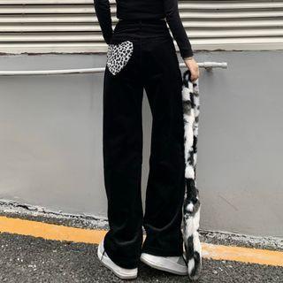 Leopard Panel Corduroy Straight Leg Pants