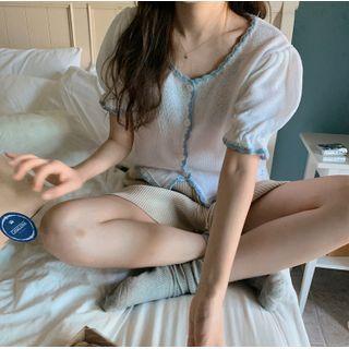 Puff-sleeve Scallop Edge Cardigan