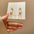 Rose Faux Pearl Chained Alloy Dangle Earring E4386 - 1 Pr - Gold - One Size
